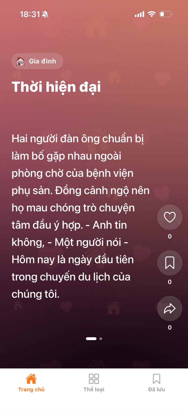 Màn hình đọc truyện cười trong ứng dụng Truyện Cười